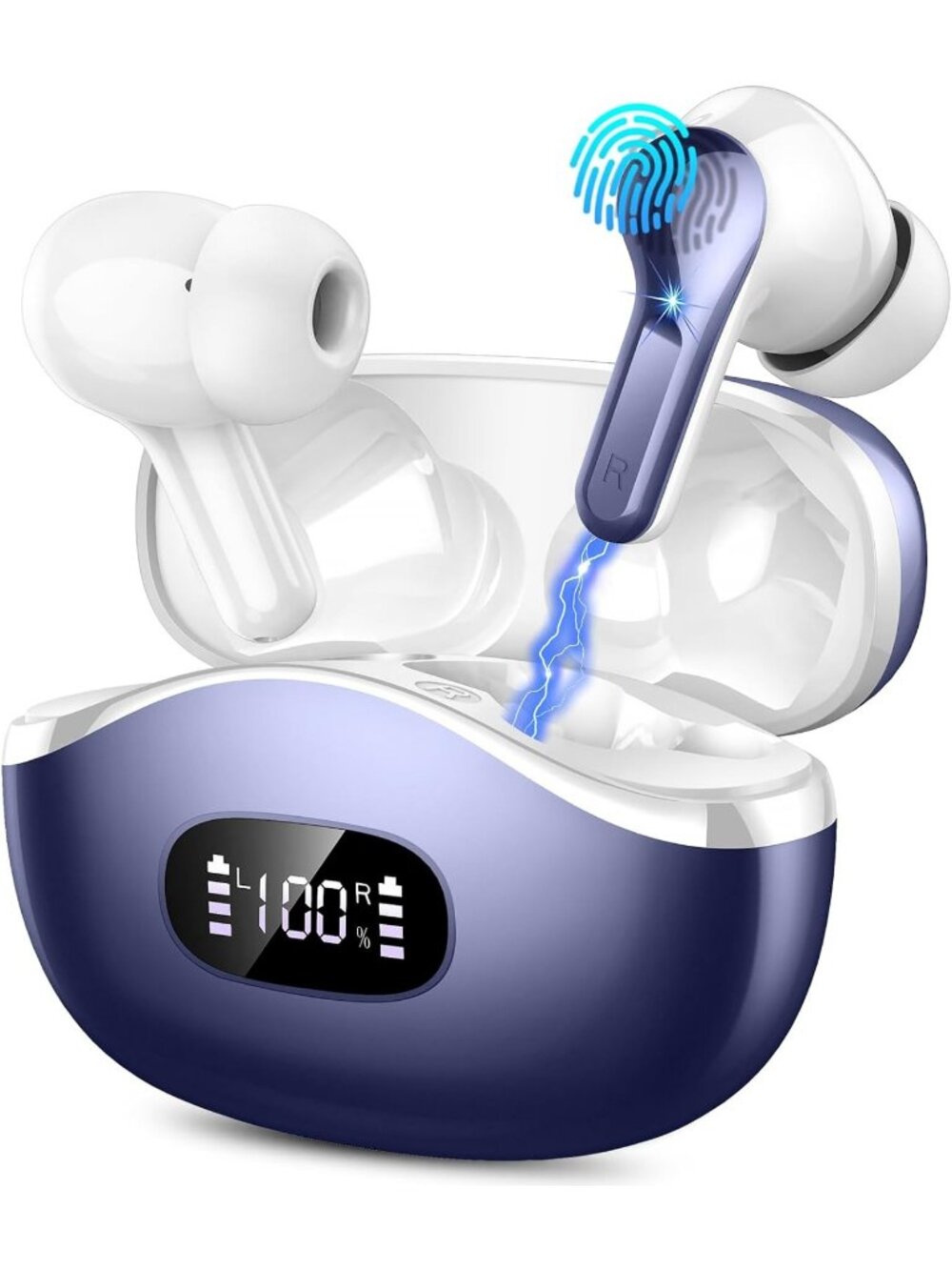 Wireless Deep Blue 5.4 HiFi Stereo Noise Cancelling Mics 48H Bluetooth Earbud